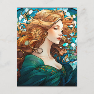 Helena - Donker Blond Vrouw in Art Nouveau stijl Feestdagenkaart