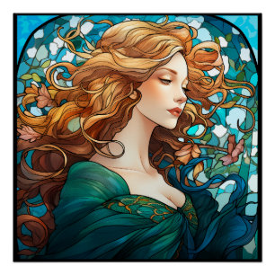 Helena - Donker Blond Vrouw in Art Nouveau stijl Perfect Poster