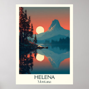 Helena Montana Lake Sunset Travel Art Poster