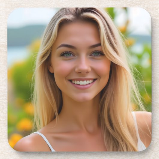 Helena's Island Glow: Natuur's Tranquility Plastic Bier Onderzetter (Voorkant)