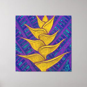 Heliconia Flower, Abstract Floral Painting Yellow Canvas Afdruk