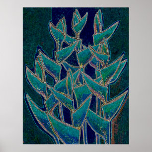 Heliconia Rostrata Tropical Flower Floral Art Blau Poster