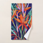 Heliconia sur bleu Tropical (Serviette à main)