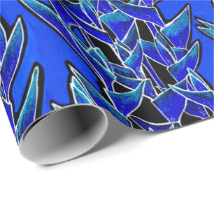 Heliconia Tropical Botanical Bloemen Patroon Blauw Cadeaupapier