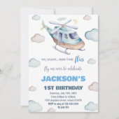 Hélicoptère bleu gris Invitations d'anniversaire (Devant)