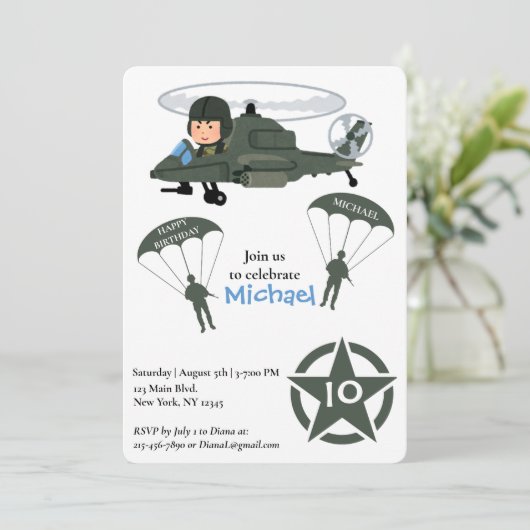 Hélicoptère de l'armée militaire Invitation vert (Debout devant)