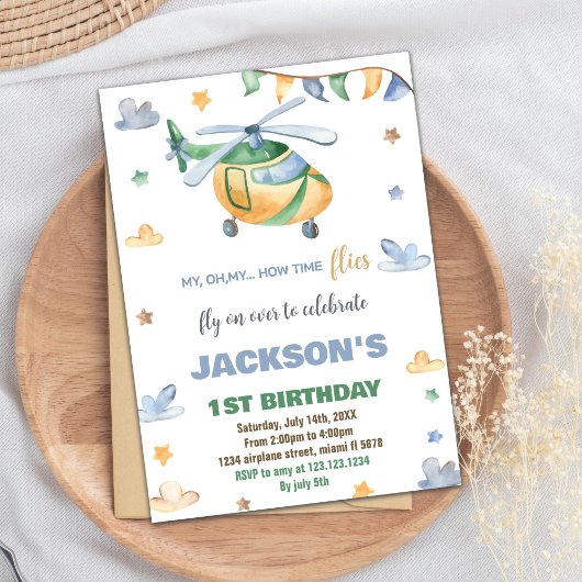 Hélicoptère gris jaune Invitations d'anniversaire