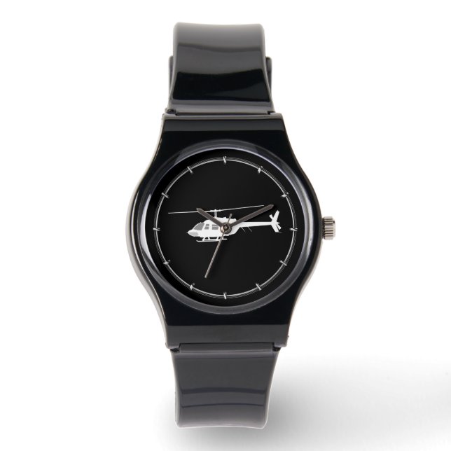 Helikopter Chopper Silhouette Flying Black Horloge (Voorkant)