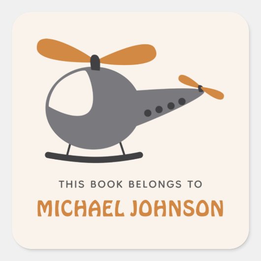 Helikopter en Kind-peuter: boekbord Vierkante Sticker (Voorkant)