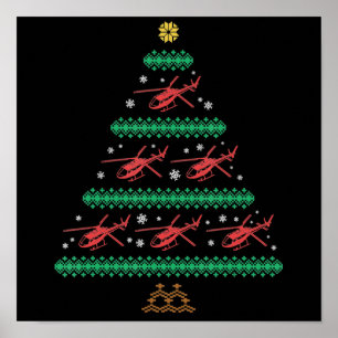 Helikopter Ugly Kerstmis Pilot Xmas Tree Gift Poster
