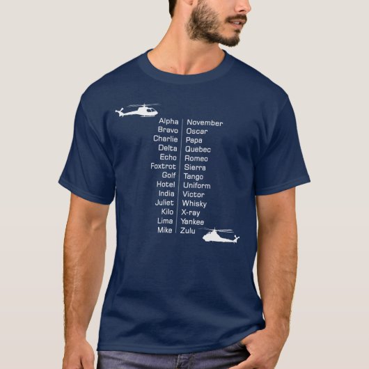 helikopterpiloot fonetisch alfabet-helikopters t-shirt (Voorkant)