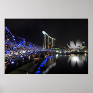 Helix Bridge Singapore River at Night Poster