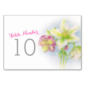 Hellebore witte roze trouwnummers kaart (Achterkant)
