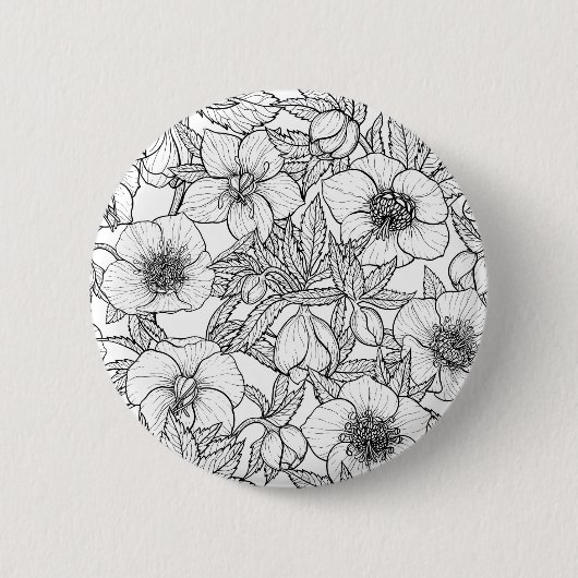Hellebores in zwart-wit ronde button 5,7 cm (Voorkant)