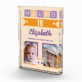 Hello 18 (any age) name est date orange purple fotoblokken (Rechts)