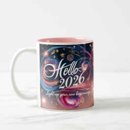 Hello 2026 Cosmic Swirl Fireworks Two-Tone Mug Tweekleurige Koffiemok