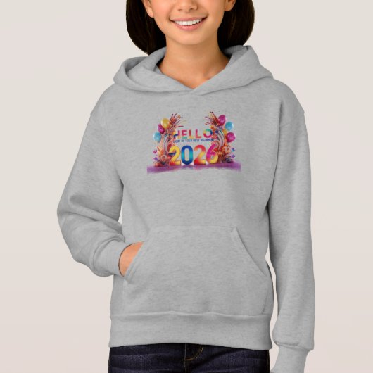 Hello 2026 Fun 3D Party Kids Pullover Hoodie (Voorkant)