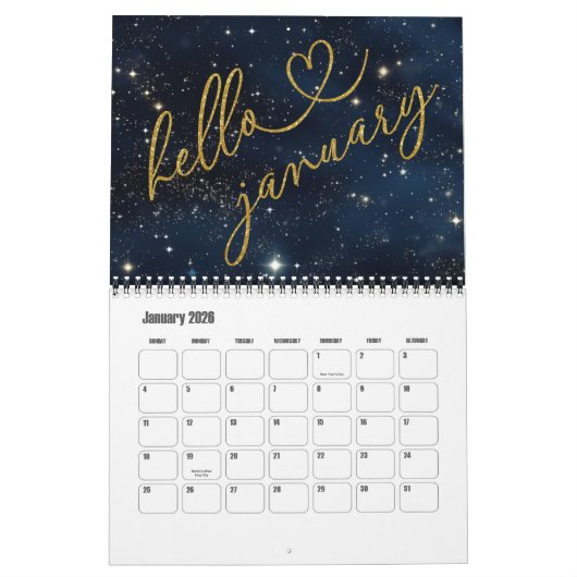 Hello 2026 Gold Glitter Chic Galaxy Calendar Kalender (Jan 2026)