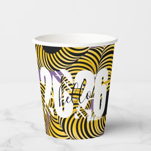 Hello 2026 New Years Trippy Bold Font Papieren Bekers (Voorkant)