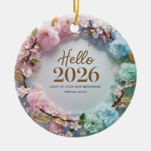 Hello 2026 Pastel Floral Wreath Ceramic Ornament (Voorkant)