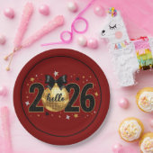 Hello 2026 Red Glitter Sparkle Design Papieren Bordje (Feest)