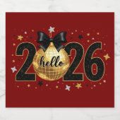 Hello 2026 Red Glitter Sparkle Design Sparkling Wijnetiket (Enkel label)