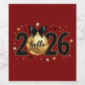 Hello 2026 Red Glitter Sparkle Design Wijn Etiket (Enkel label)