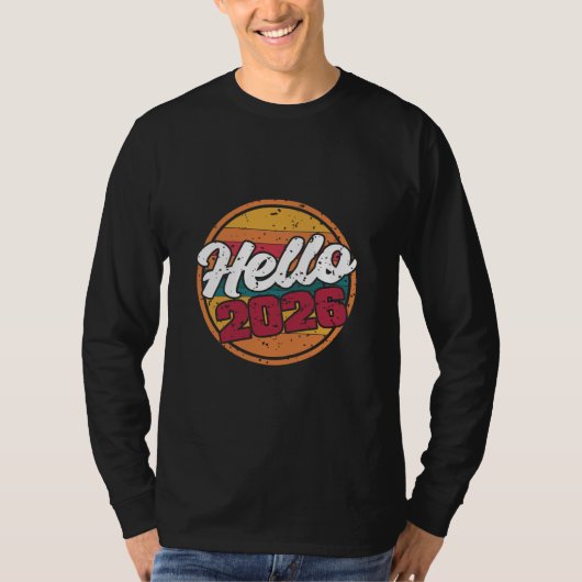 Hello 2026 Retro Sunset T-Shirt (Devant)