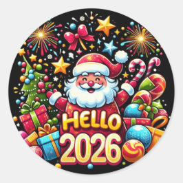 Hello 2026 Santa Claus Christmas New Year Ronde Sticker