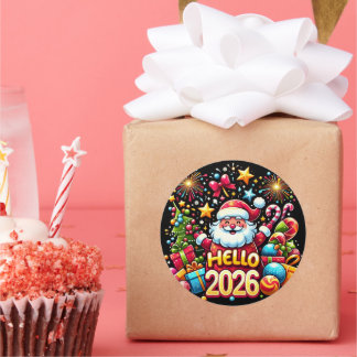 Hello 2026 Santa Claus Christmas New Year Ronde Sticker