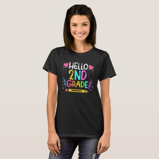 Hello 2nd Grade T-Shirt Second Grade Back To Schoo (Voorkant volledig)