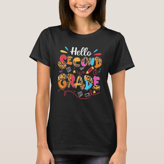Hello 2nd Second Grade Leopard Teacher Squad Back T-shirt (Voorkant)