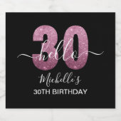 Hello 30! Modern 30th birthday Pink glitter Bier Etiket (Enkel label)