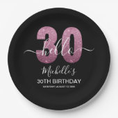 Hello 30! Modern 30th birthday Pink glitter Papieren Bordje (Voorkant)