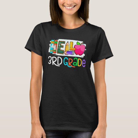 Hello 3rd grade Retro teacher team Third grade squ T-shirt (Voorkant)
