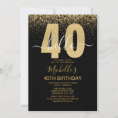 Hello 40! modern 40th birthday with gold glitter kaart (Voorkant)