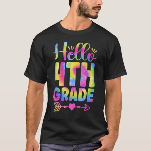 Hello 4th Grade Teacher Student Kids Tie Dye Back  T-shirt (Voorkant)