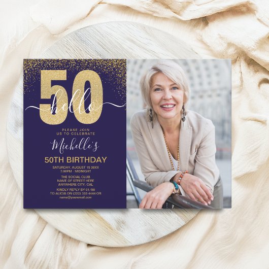 Hello 50! - Modern 50TH Birthday with photo Kaart
