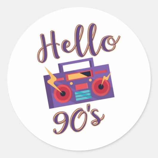 Hello 90s radio cassette recorder ronde sticker (Voorkant)