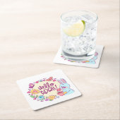 Hello april vierkante kartonnen onderzetter (Insitu)