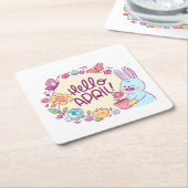 Hello april vierkante kartonnen onderzetter (Schuin)