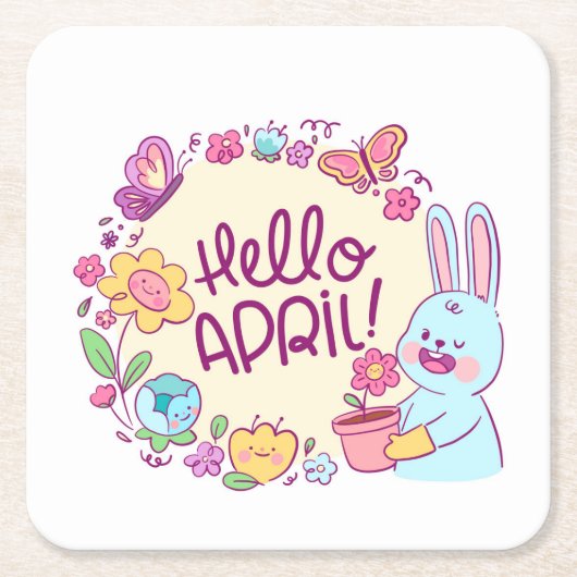 Hello april vierkante kartonnen onderzetter (Voorkant)