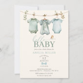 Hello Baby Boy Clothesline Boho Baby Shower Kaart (Voorkant)