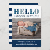 Hello Baby Boy Photo Faire-part de naissance (Devant / Derrière)