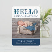 Hello Baby Boy Photo Faire-part de naissance (Debout devant)