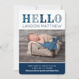 Hello Baby Boy Photo Faire-part de naissance