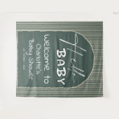 Hello Baby Dark Green Stripes Baby Shower Backdrop Wandkleed (Voorkant (horizontaal))