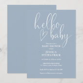Hello Baby Elegant Script Dusty Blue Baby Shower Kaart (Voorkant / Achterkant)
