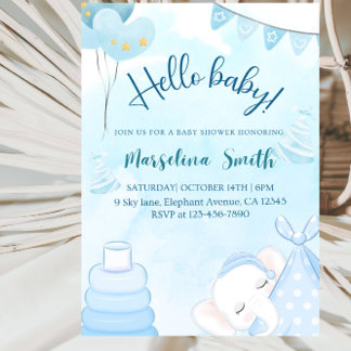 Hello Baby Elephant Baby Shower Party Kaart