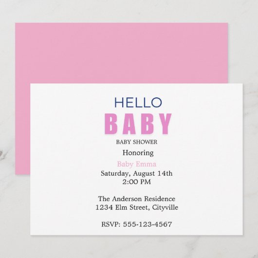 Hello Baby Emma Shower Invitation (Devant / Derrière)
